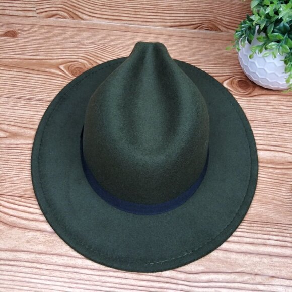 Minimalist fedora hat one-size plain army green casual unisex main image 5